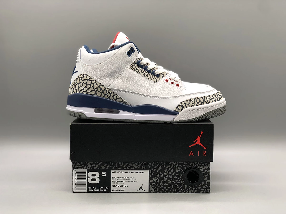 Fit Sporting Goods Air Jordan 3 OG White/Fire Red-True Blue 854262-106 For Sale - Image 8