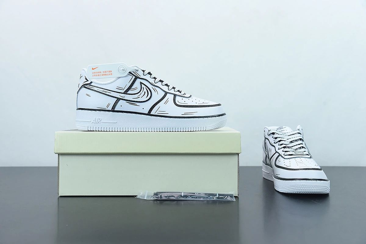 Fit Sporting Goods Nike Air Force 1 ’07 Low “Hand Drawn” White For Sale - Image 9