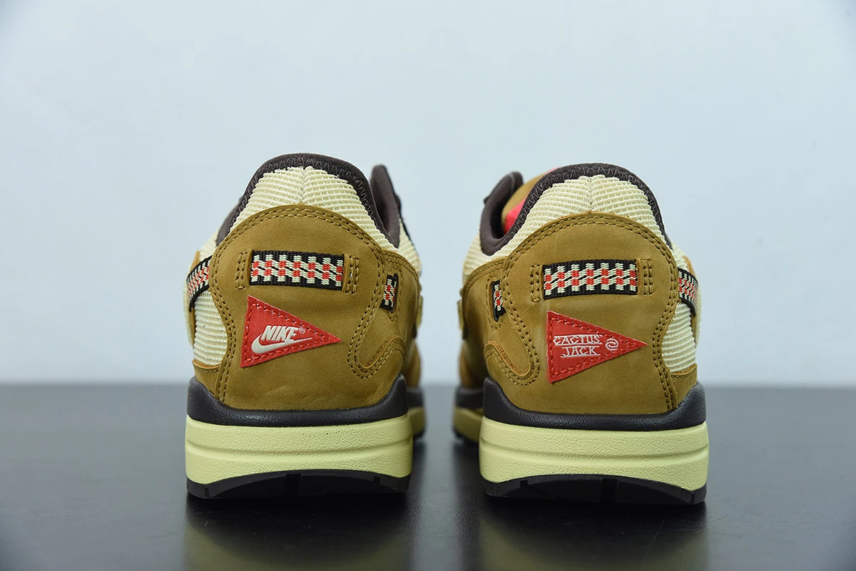 Fit Sporting Goods Travis Scott X Nike Air Max 1 Wheat/Lemon Drop-Baroque Brown-Chile Red For Sale - Image 9